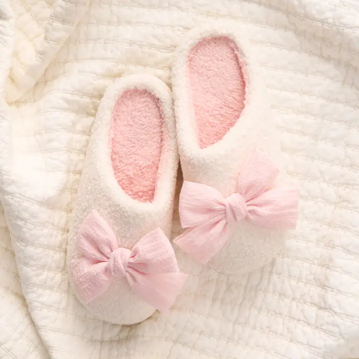 Plush Pink Bow Slippers