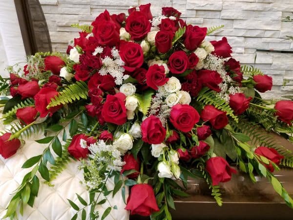 Red and White Rose Half Casket Spray