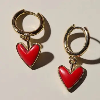 Red Coral Heart Huggies
